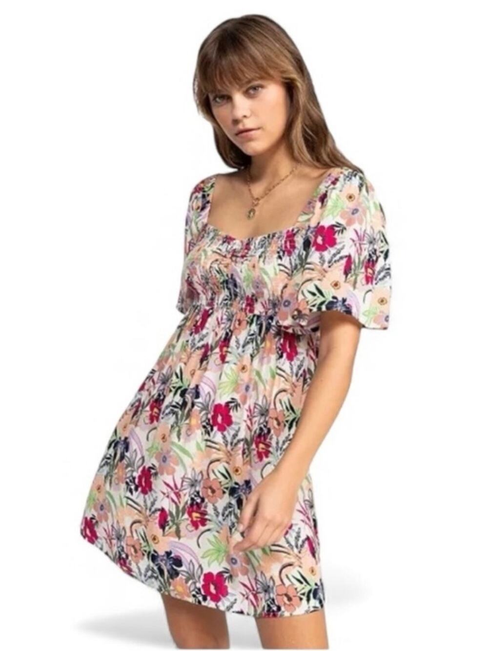 Roxy Golden Dawn Smocked Mini Dress Floral Size XL